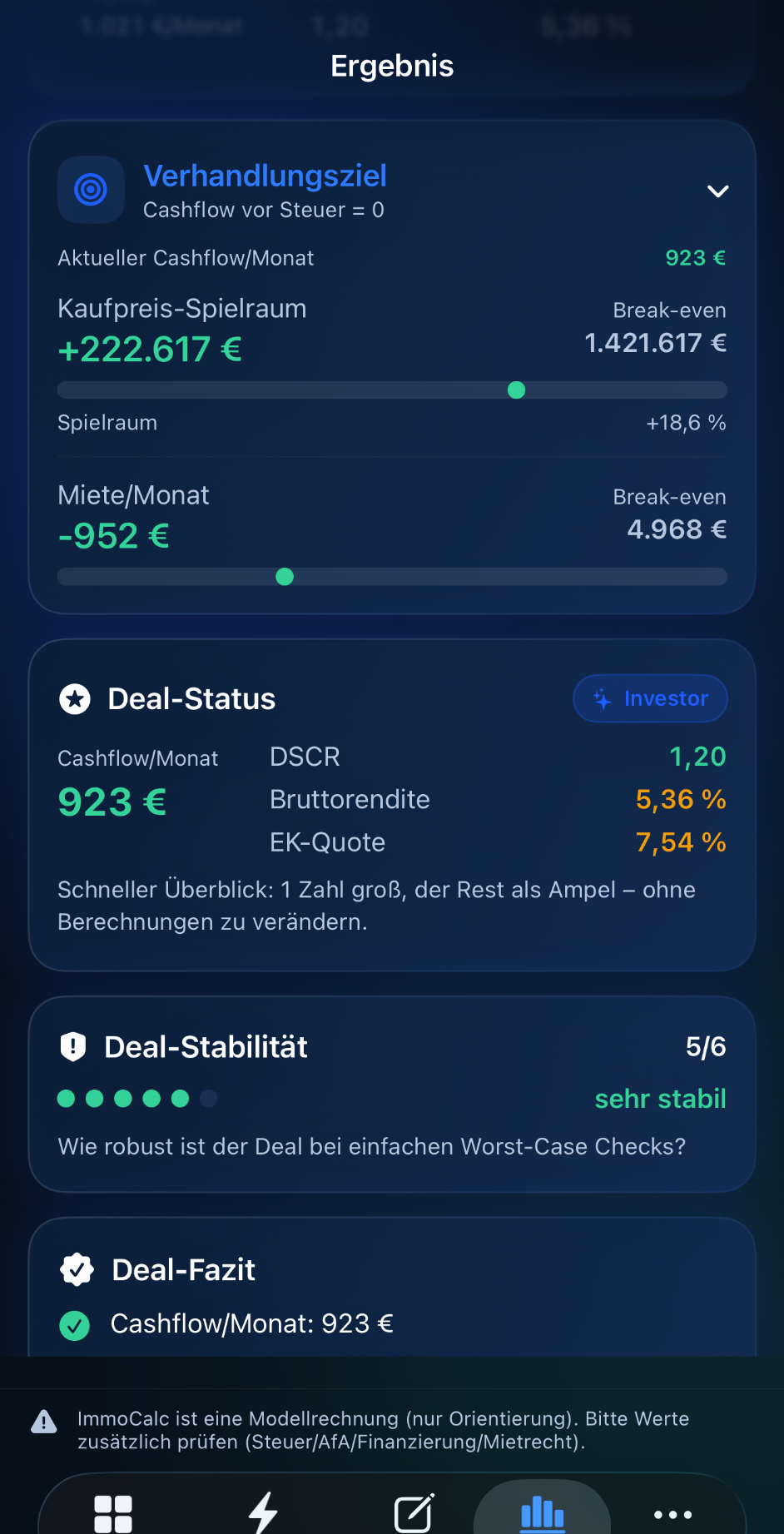 ImmoScope Screenshot mit Verhandlungsziel